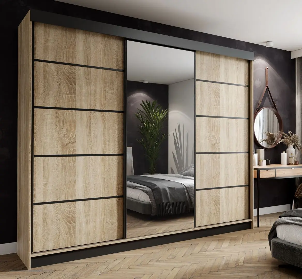 Dulap-cupe Prime Furniture Amo 250x200x62 (Sonoma Oak/Black)