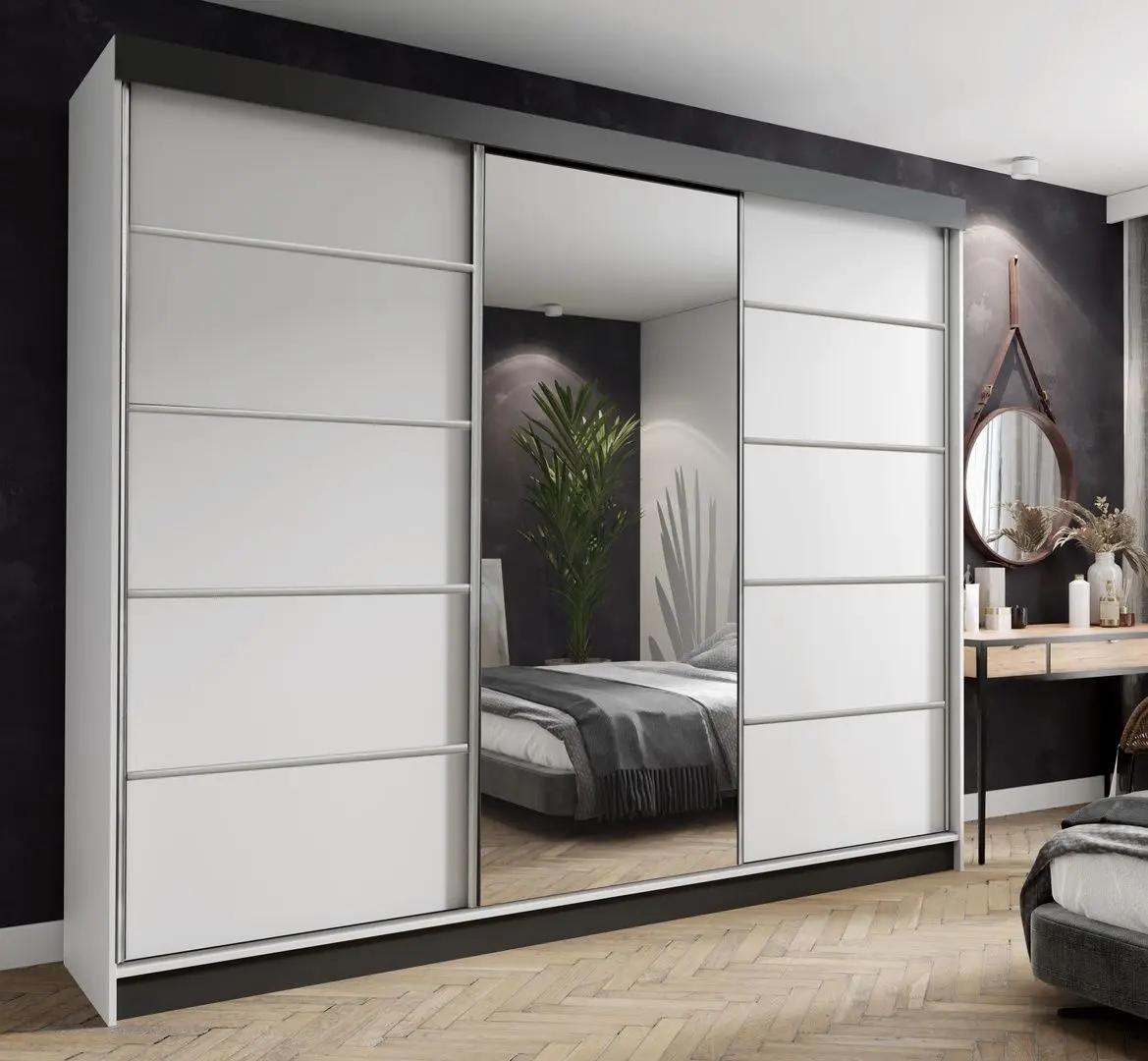 Dulap-cupe Prime Furniture Amo 250x200x62 (White/Black/Silver)