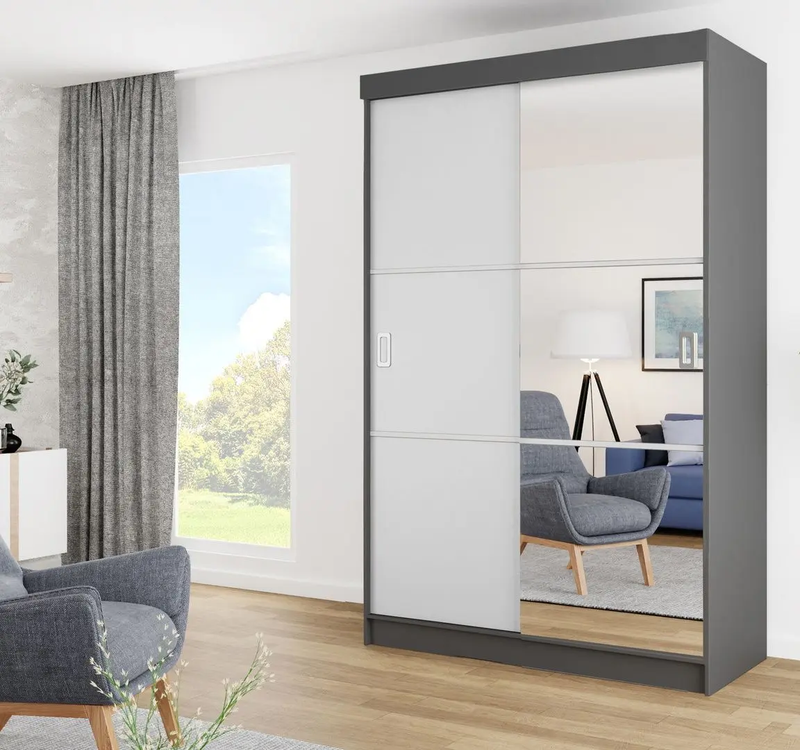 Шкаф-купе Prime Furniture Bill 3 138x205x59 (Graphite/White)