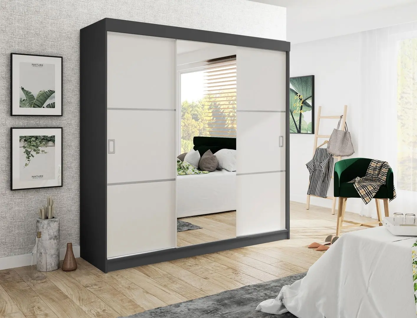 Шкаф-купе Prime Furniture Bill 3 200x205x59 (Graphite/White)