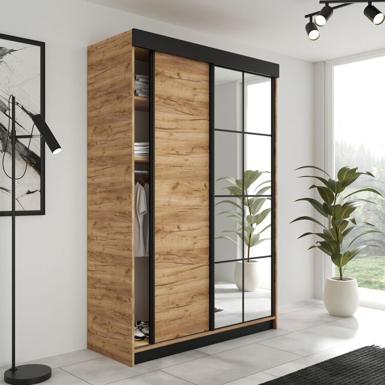 Dulap-cupe Prime Furniture Lamaro 138x205x59 (Craft Oak Golden/Black)