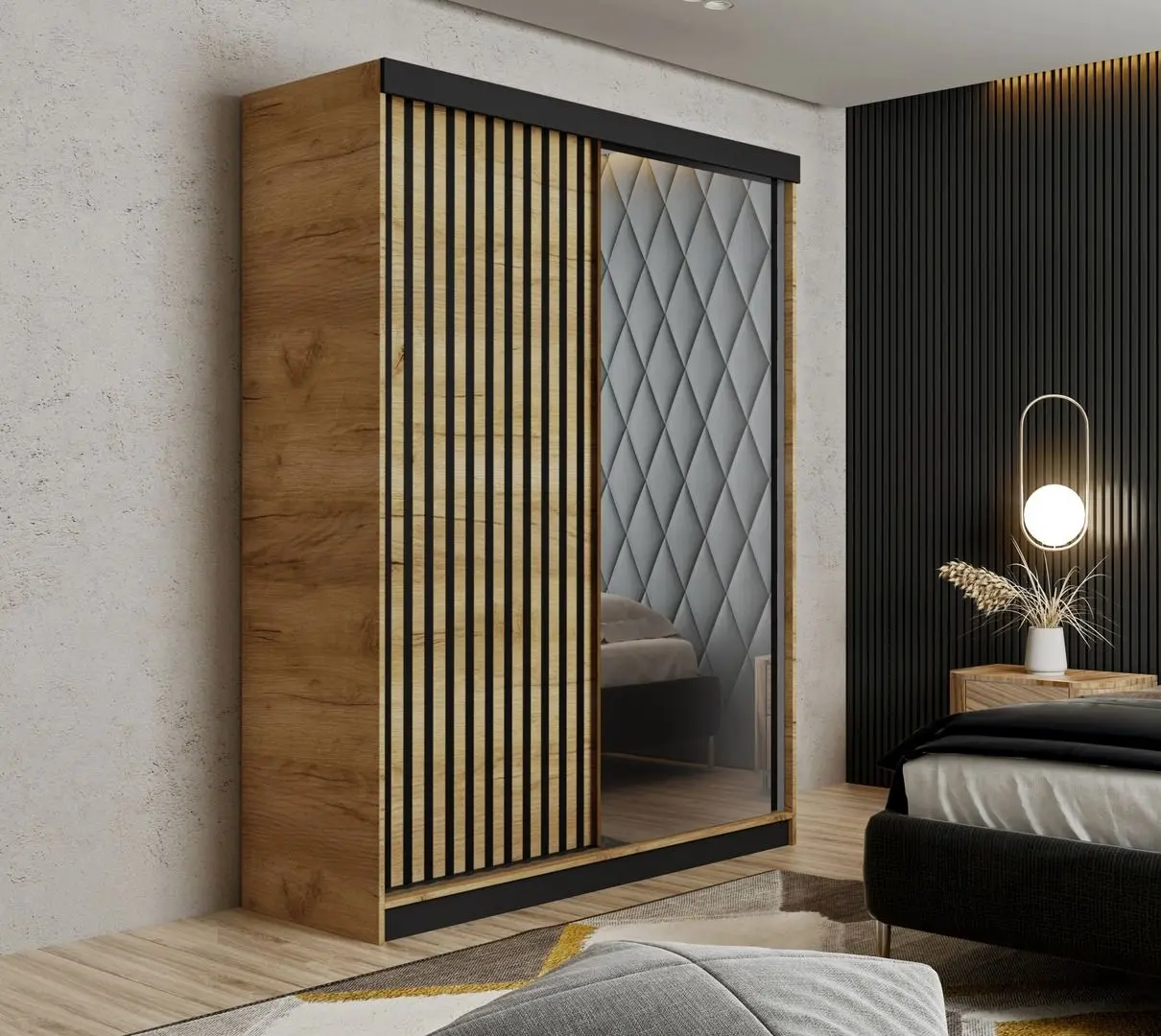 Шкаф-купе Prime Furniture Malani 138x205x59 (Craft Oak Golden/Black)