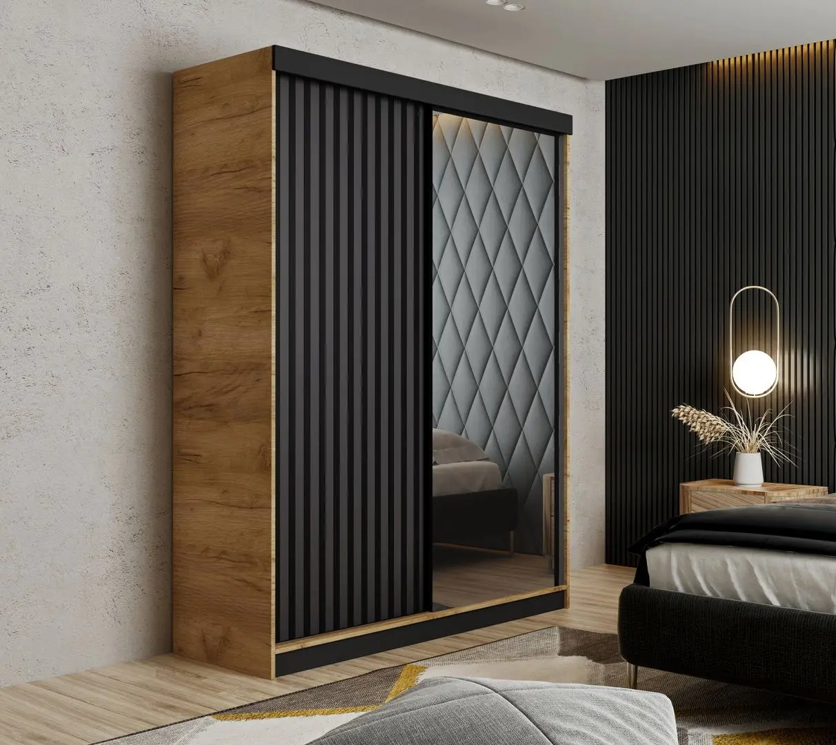 Dulap-cupe Prime Furniture Malani 138x205x59 (Craft Oak Golden/Graphite/Black)