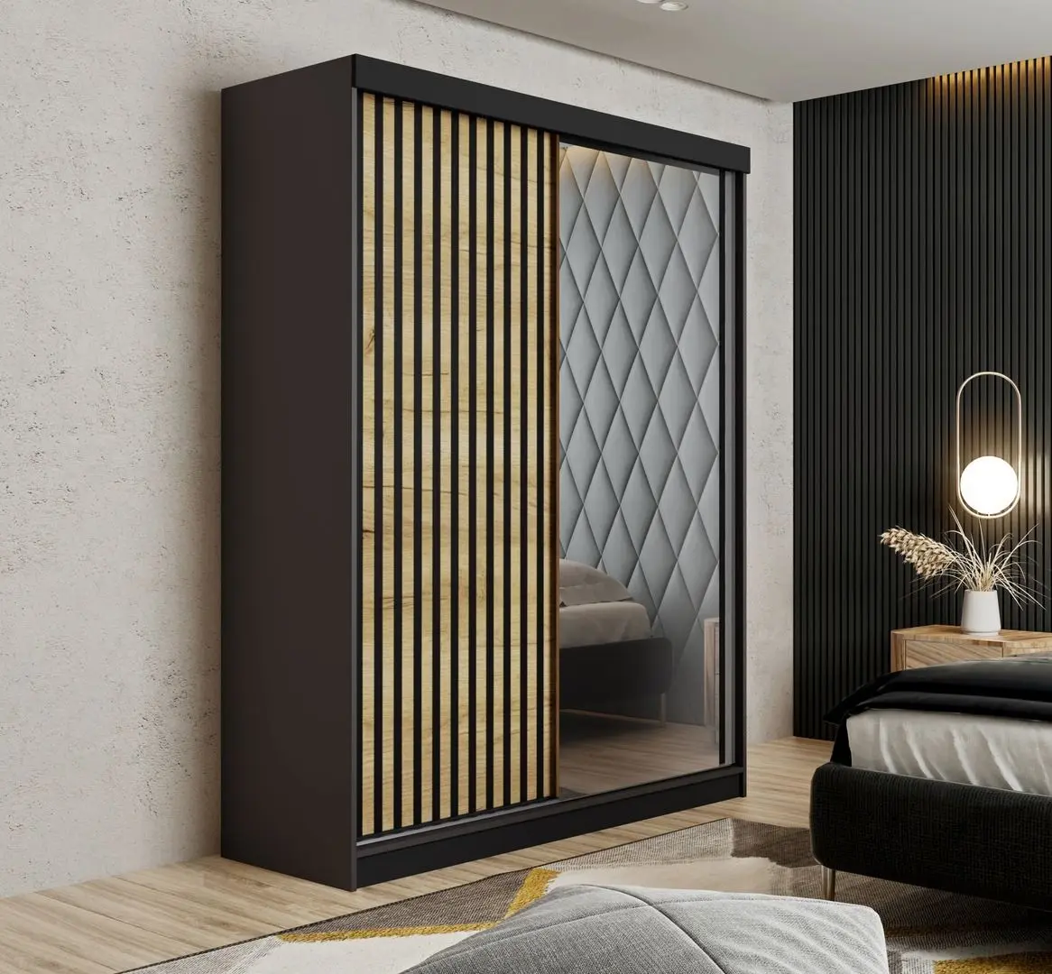 Dulap-cupe Prime Furniture Malani 138x205x59 (Graphite/Craft Oak Golden/Black)