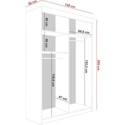 Dulap-cupe Prime Furniture Malani 138x205x59 (Graphite/White/Black) Thumb