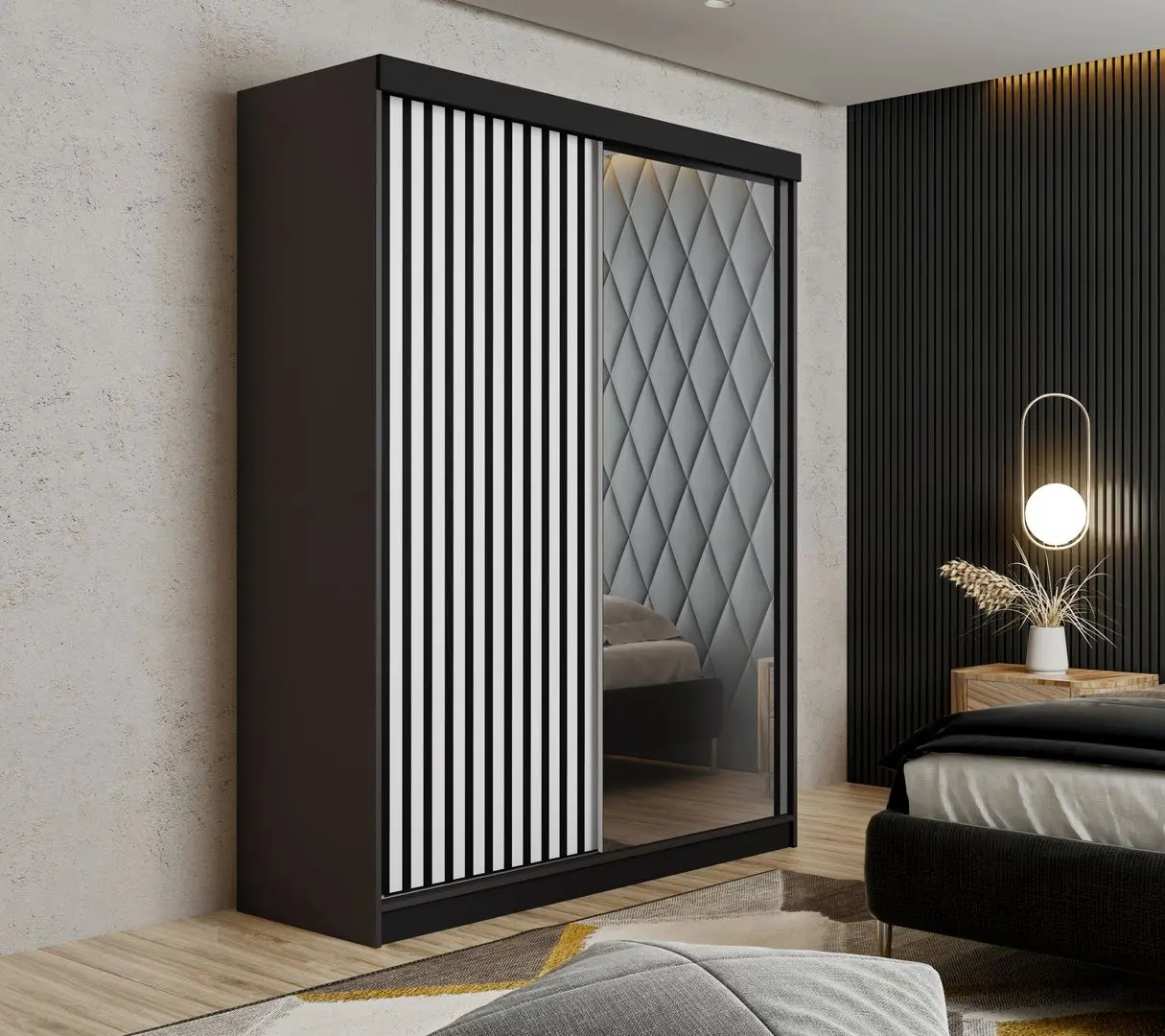 Dulap-cupe Prime Furniture Malani 138x205x59 (Graphite/White/Black)