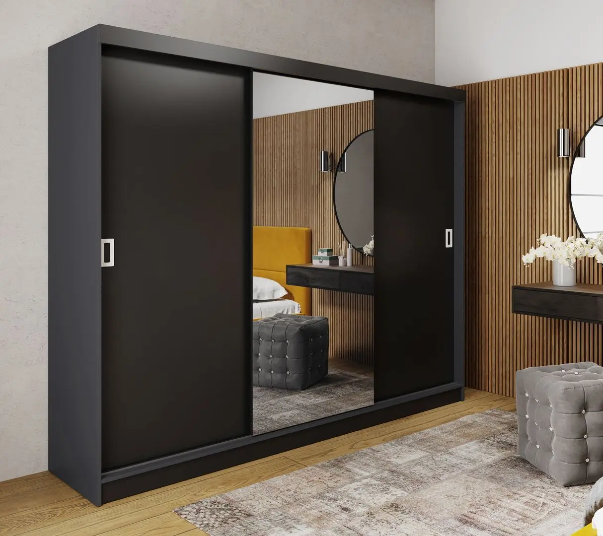 Шкаф-купе Prime Furniture Retro 1 White Handles 200x205x59 (Graphite/Black)