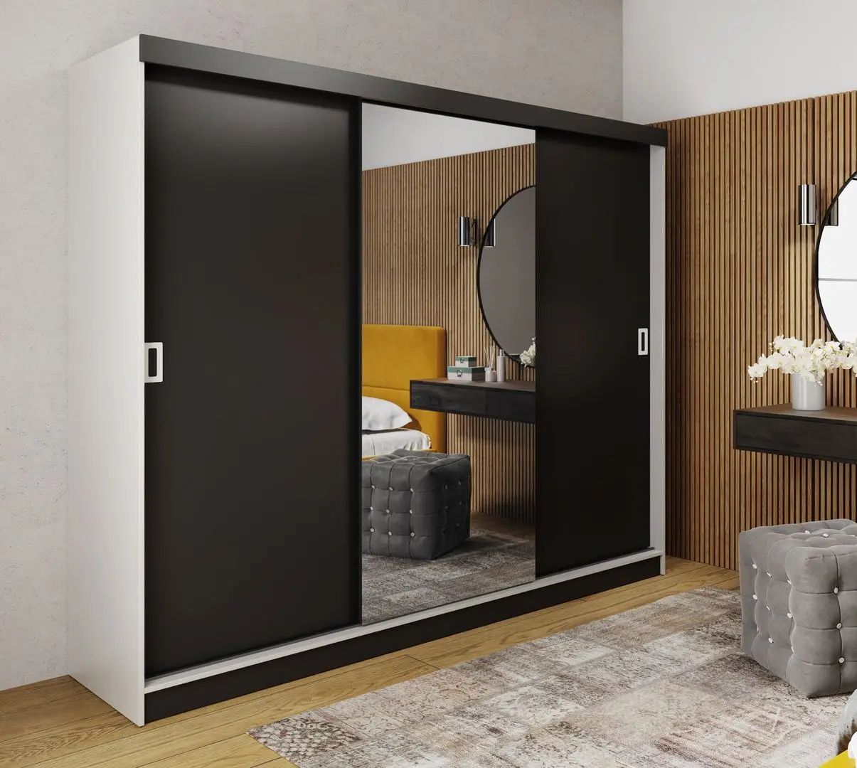 Dulap-cupe Prime Furniture Retro 1 White Handles 200x205x59 (White/Black)