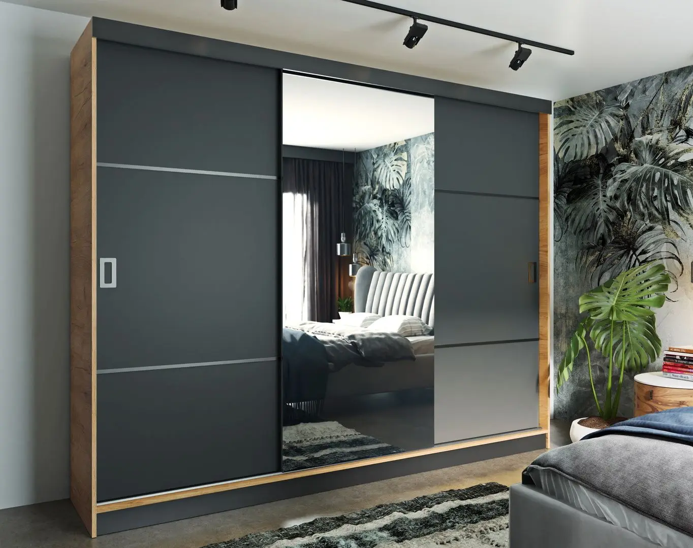 Dulap-cupe Prime Furniture Retro 3 200x205x59 (Craft Oak Golden/Graphite/Black)