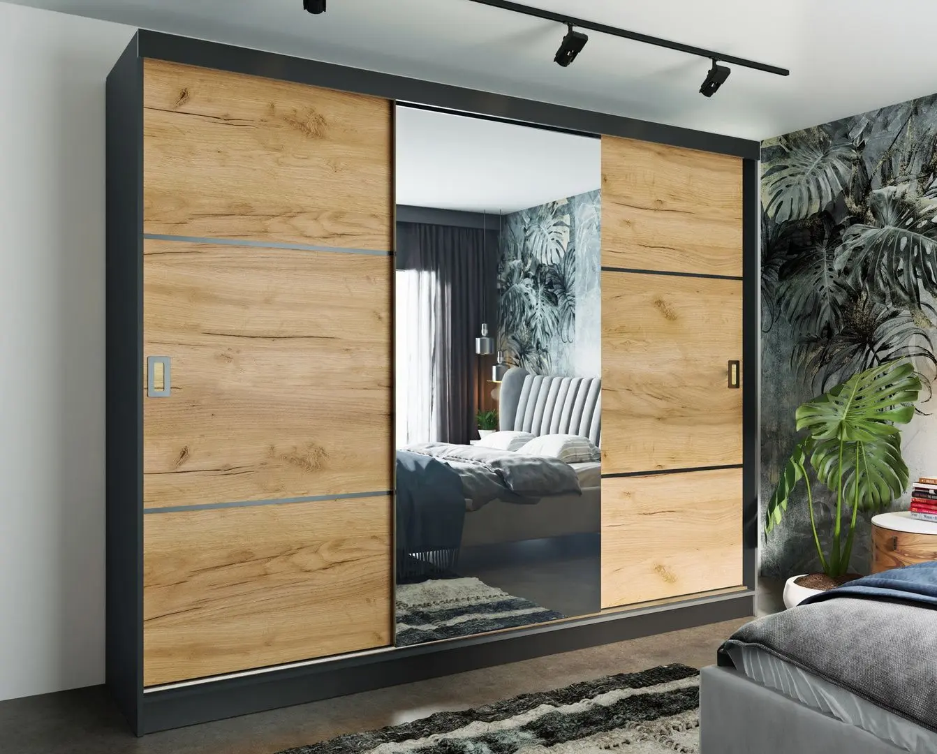 Dulap-cupe Prime Furniture Retro 3 200x205x59 (Graphite/Craft Oak Golden/Black)