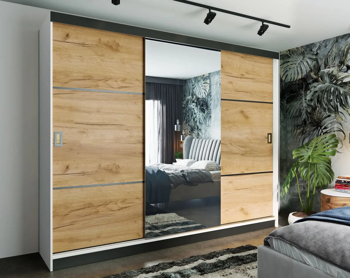 Dulap-cupe Prime Furniture Retro 3 200x205x59 (White/Craft Oak Golden/Black)