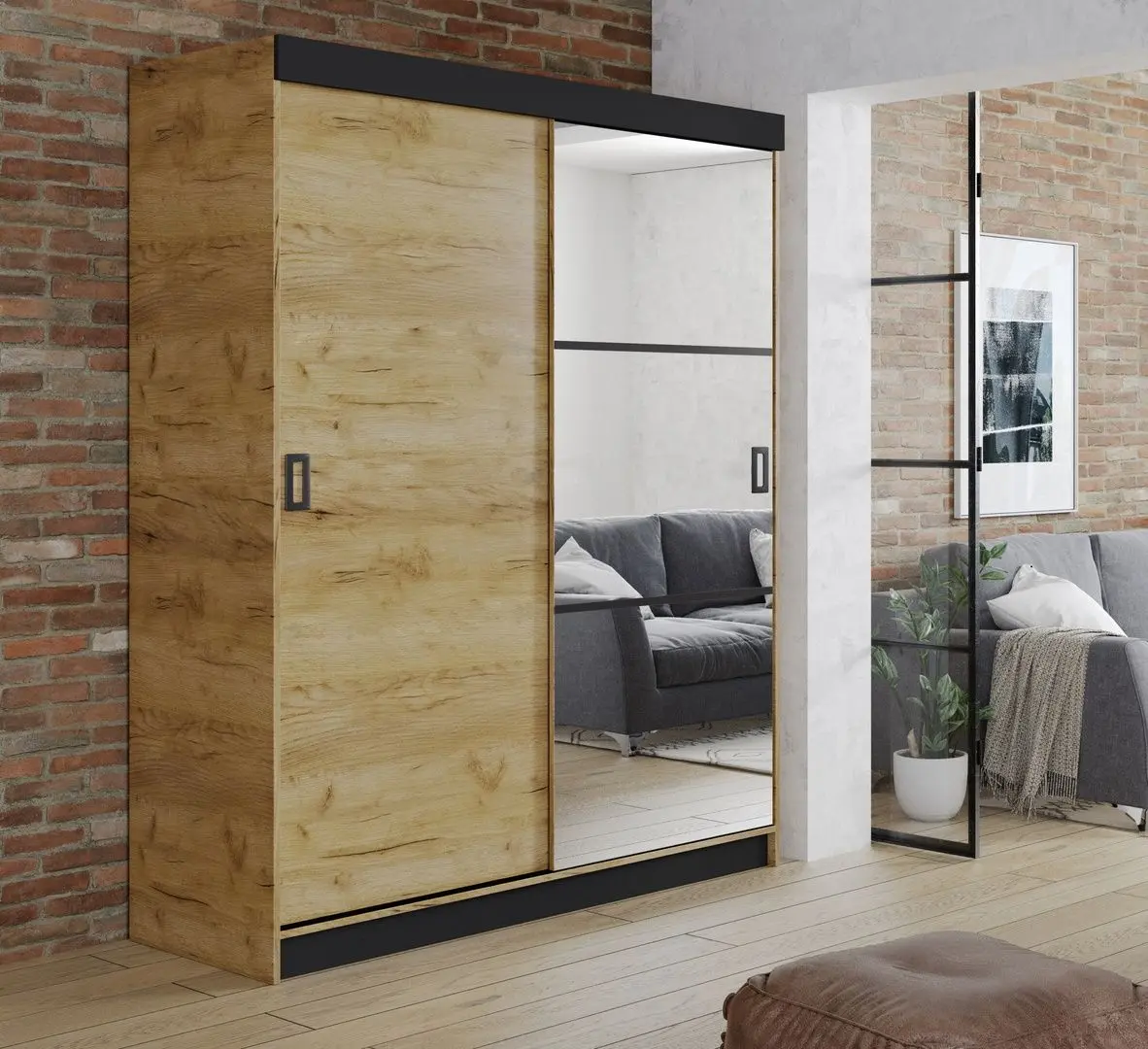 Dulap-cupe Prime Furniture Retro 5 138x205x59 (Craft Oak Golden/Black)