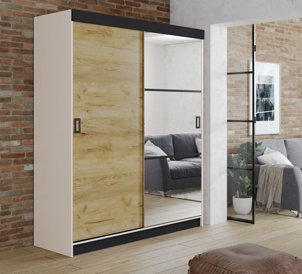 Dulap-cupe Prime Furniture Retro 5 138x205x59 (Craft Oak Golden/Black)