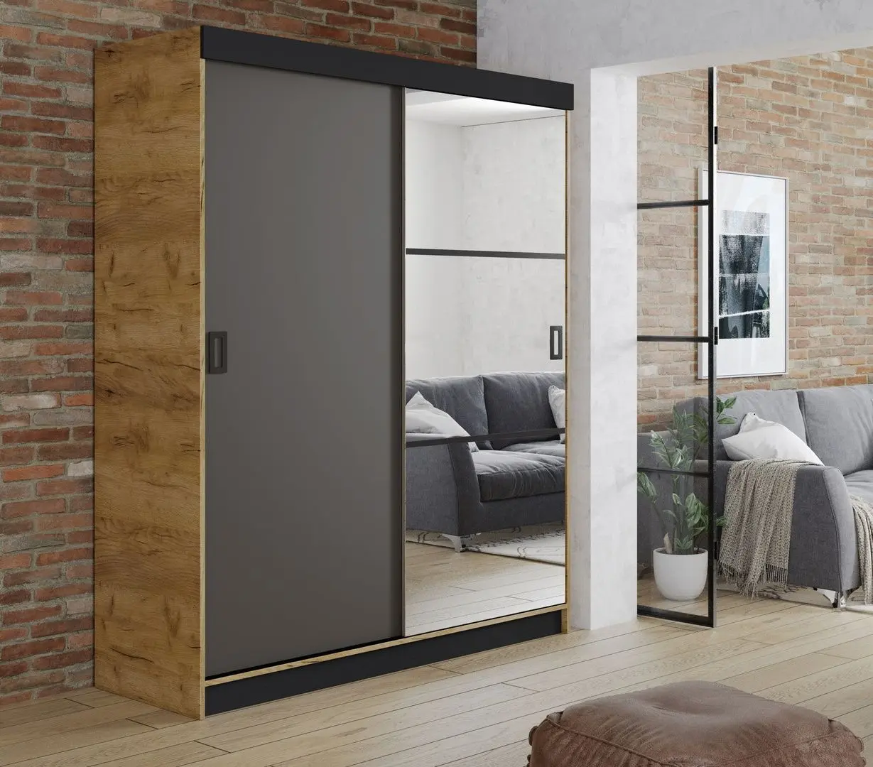 Dulap-cupe Prime Furniture Retro 5 138x205x59 (Craft Oak Golden/Graphite/Black)