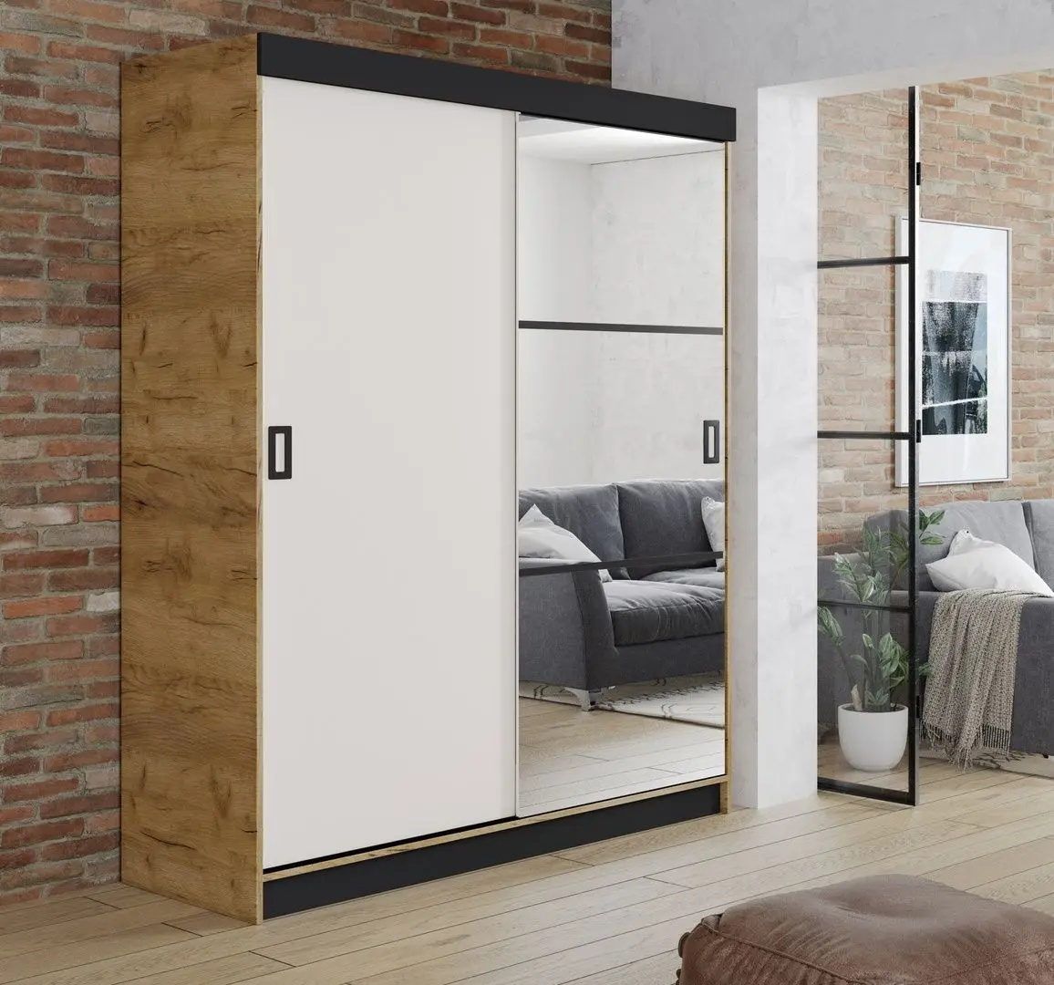 Dulap-cupe Prime Furniture Retro 5 138x205x59 (Craft Oak Golden/White/Black)