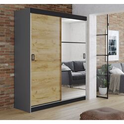 Dulap-cupe Prime Furniture Retro 5 138x205x59 (Graphite/Craft Oak Golden/Black)