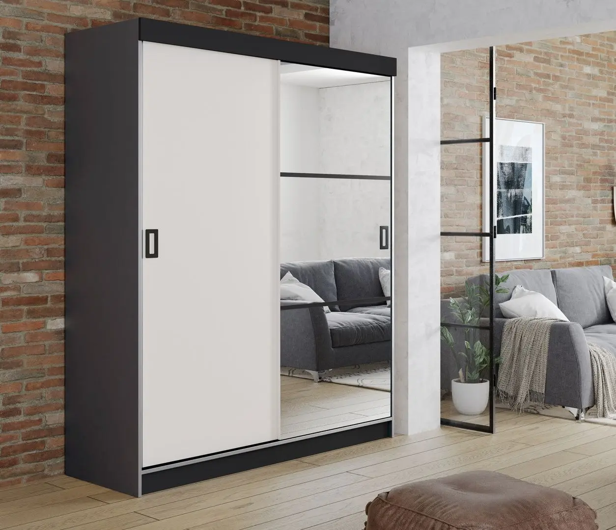 Шкаф-купе Prime Furniture Retro 5 138x205x59 (Graphite/White/Black)