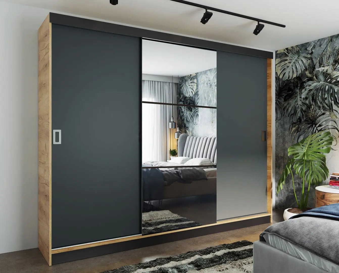 Dulap-cupe Prime Furniture Retro 5 200x205x59 (Craft Oak Golden/Graphite/Black)