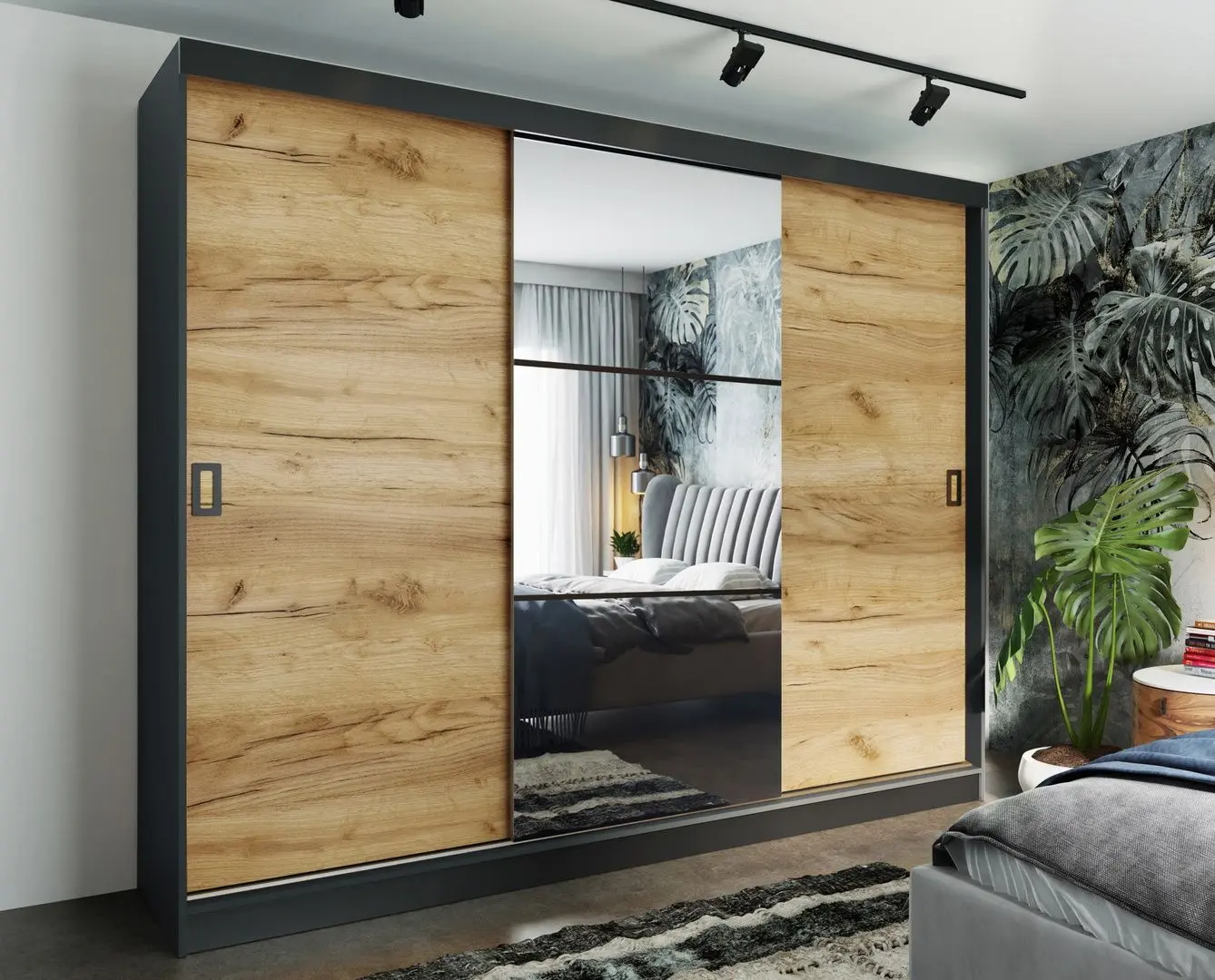 Dulap-cupe Prime Furniture Retro 5 200x205x59 (Graphite/Craft Oak Golden/Black)