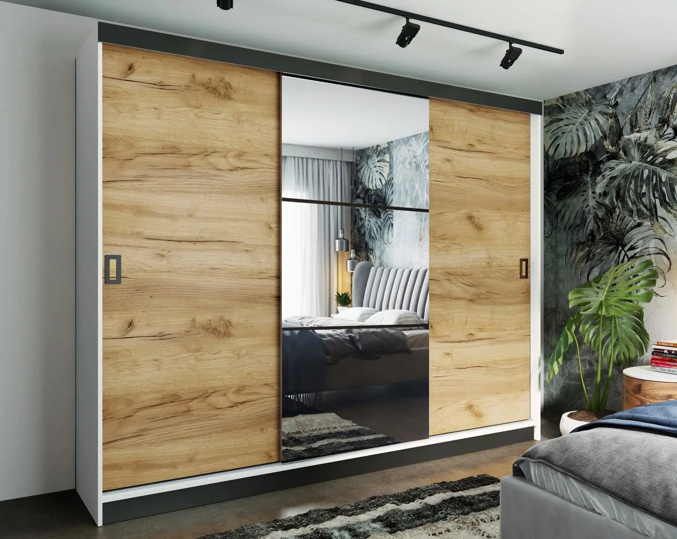 Dulap-cupe Prime Furniture Retro 5 200x205x59 (White/Craft Oak Golden/Black)