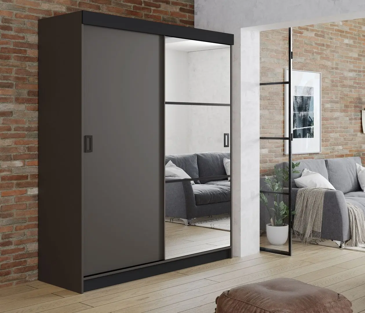 Dulap-cupe Prime Furniture Retro 5 Black Handles 138x205x59 (Graphite/Black)