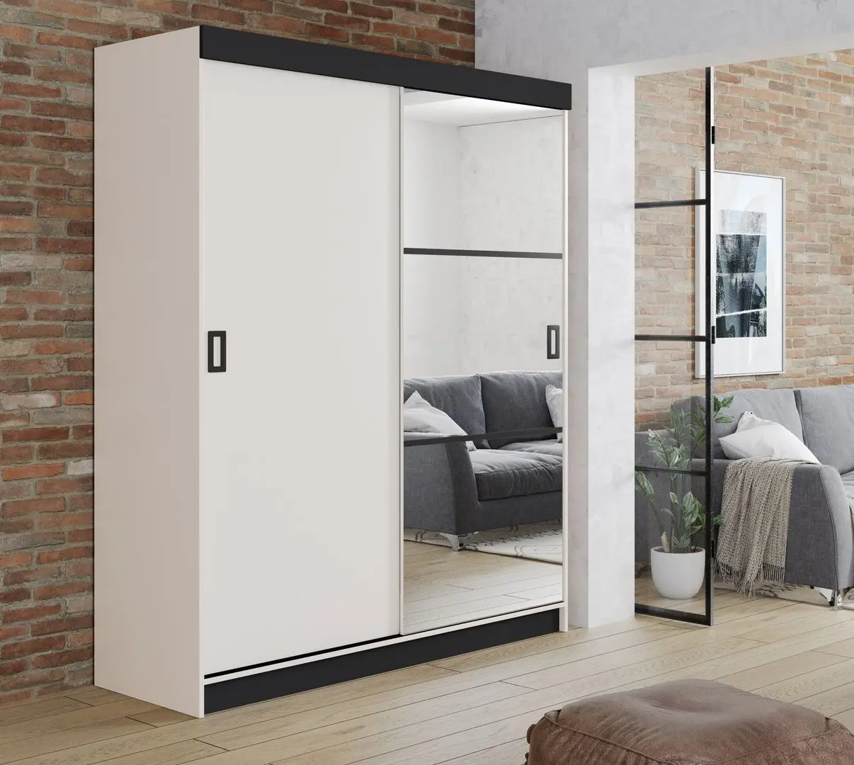 Dulap-cupe Prime Furniture Retro 5 Black Handles 138x205x59 (White/Black)