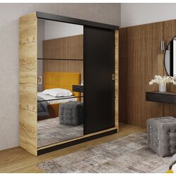 Dulap-cupe Prime Furniture Retro 5 Craft Oak Golden Handles 138x205x59 (Craft Oak Golden/Black)