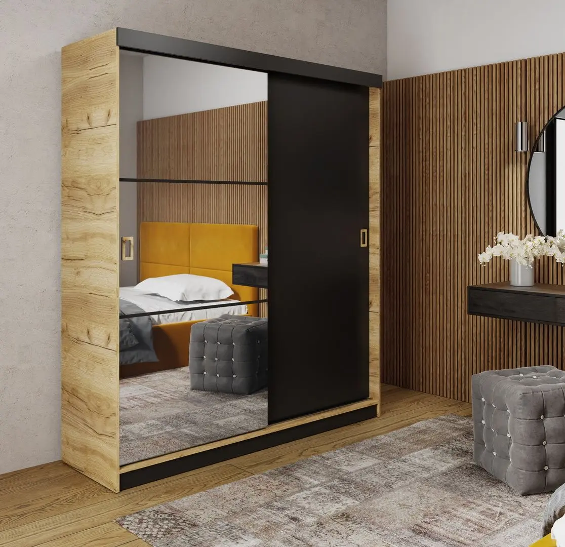 Dulap-cupe Prime Furniture Retro 5 Craft Oak Golden Handles 138x205x59 (Craft Oak Golden/Black)