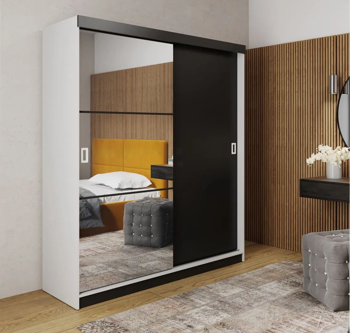 Dulap-cupe Prime Furniture Retro 5 White Handles 138x205x59 (White/Black)