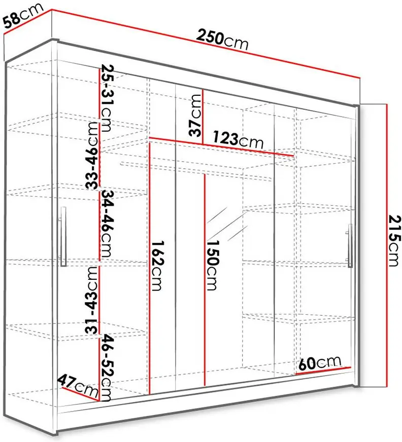 Шкаф-купе Space Meble Aston 250x215x58 (White Matte)