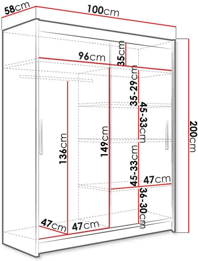 Dulap-cupe Space Meble Costa I 100x200x58 (Black Matte/Artisan)