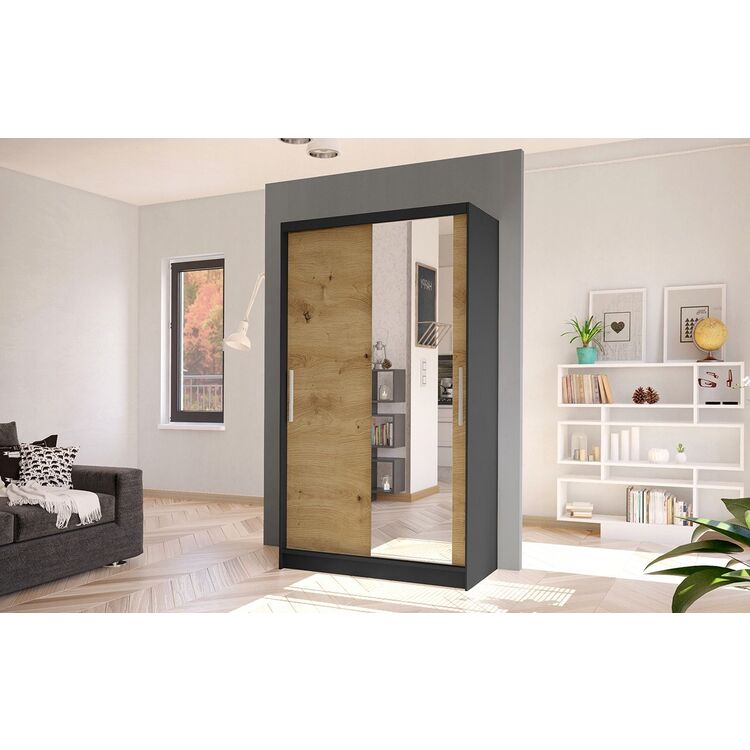 Dulap-cupe Space Meble Costa VI 100x200x58 (Black Matte/Artisan)