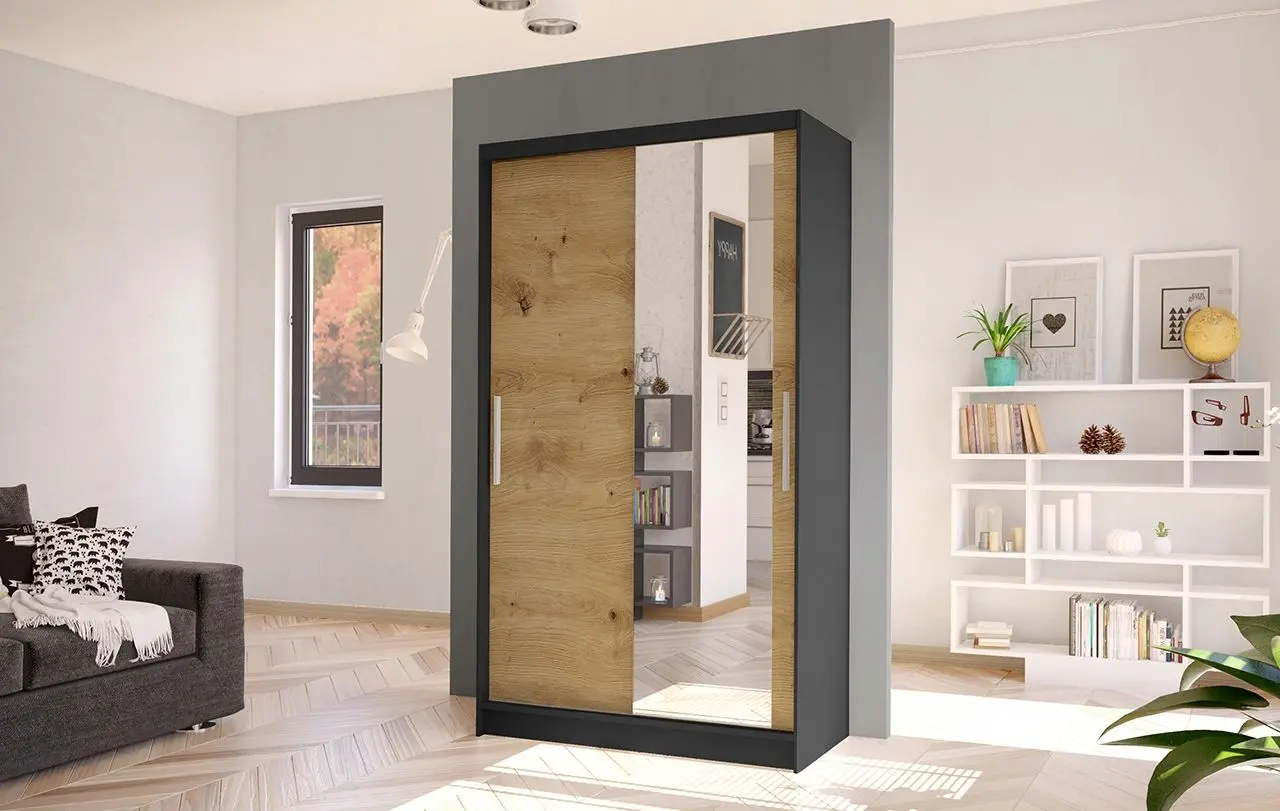 Dulap-cupe Space Meble Costa VI 100x200x58 (Black Matte/Artisan)