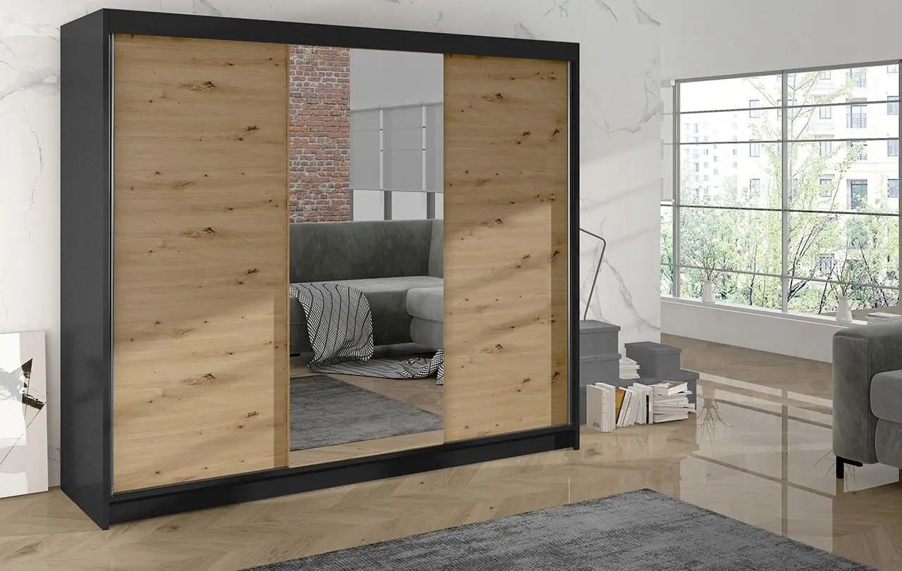 Шкаф-купе Space Meble Derby 200x215x58 (Black Matte/Artisan)