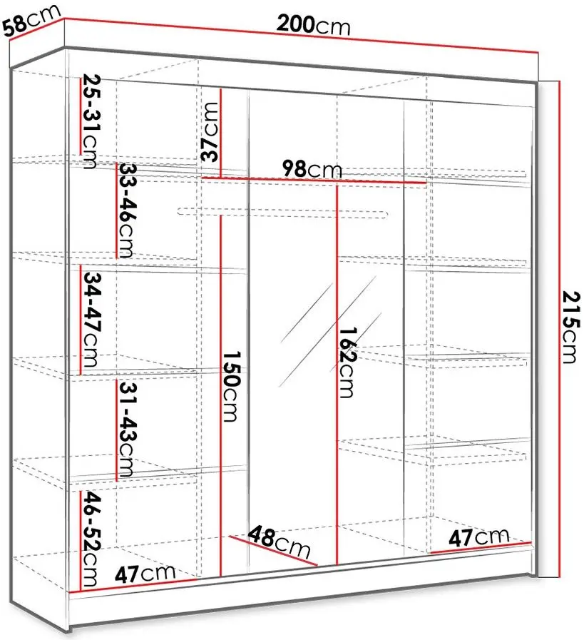 Dulap-cupe Space Meble Derby 200x215x58 (White Matte)