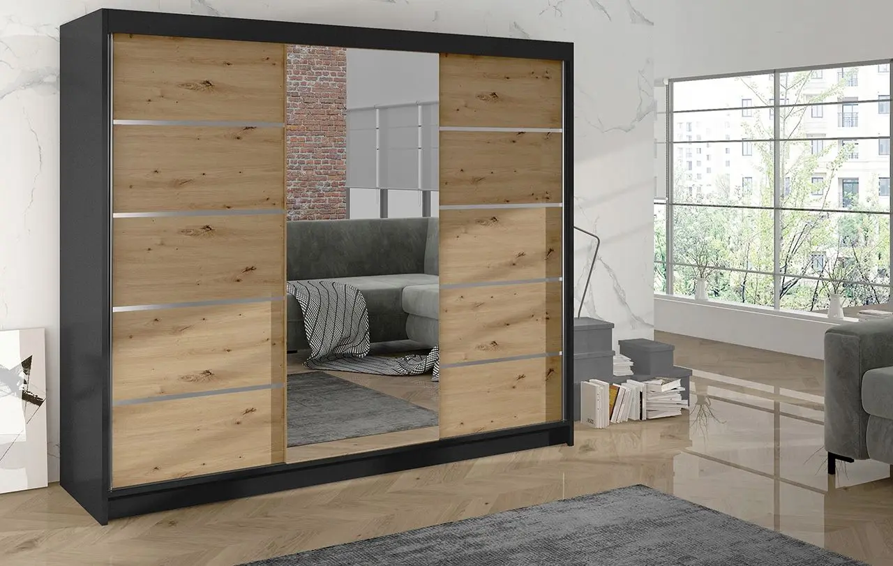 Dulap-cupe Space Meble Derby VI 200x215x58 (Black Matte/Artisan)