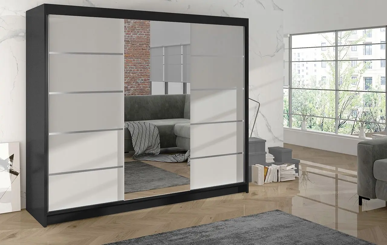 Dulap-cupe Space Meble Derby VI 200x215x58 (Black Matte/White Matte)