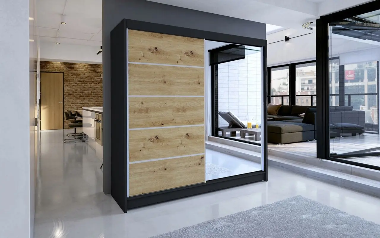 Dulap-cupe Space Meble Talin III 180x215x58 (Black Matte/Artisan)