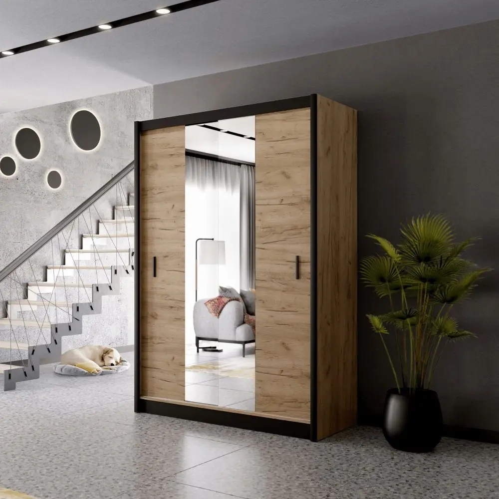 Dulap-cupe Tempo Kondela Craft 150x215 (Black/Craft Oak Golden)