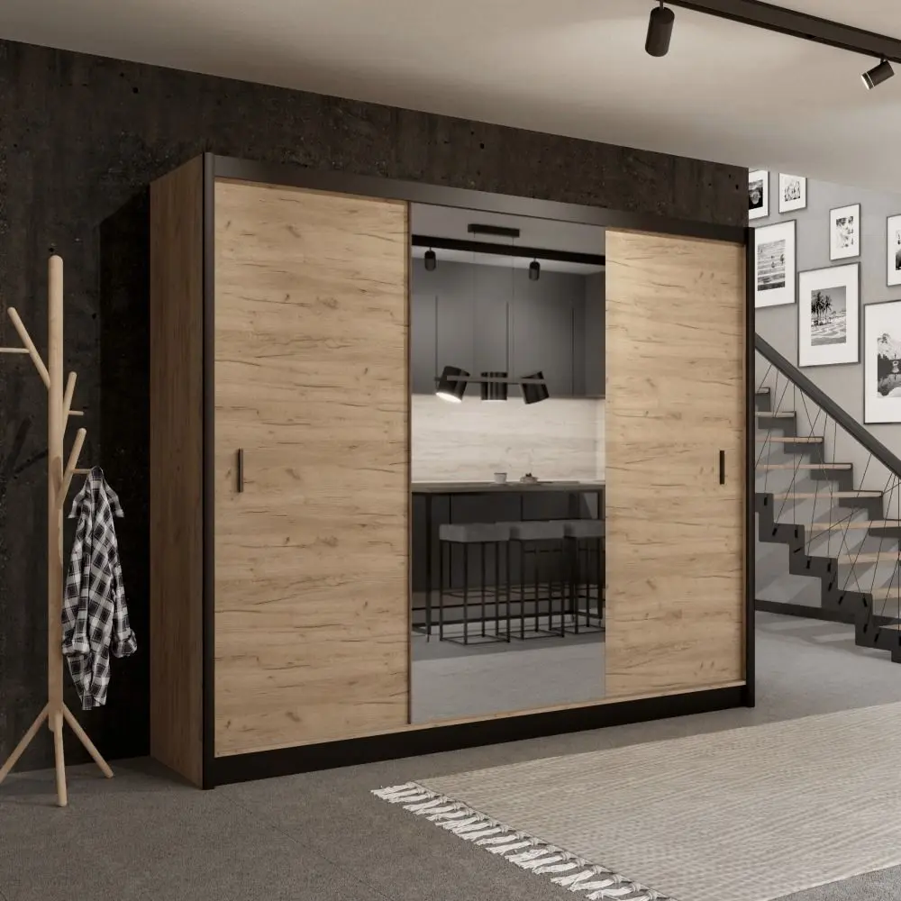 Dulap-cupe Tempo Kondela Craft 250x215 (Black/Craft Oak Golden)