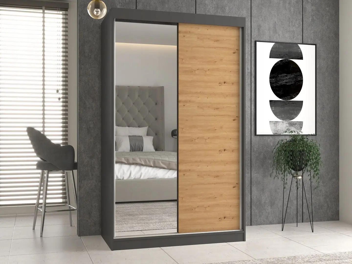 Dulap-cupe TopEshop Iga 120cm 1 Mirror/1 MDF (Anthracite/Artisan Oak) - 3