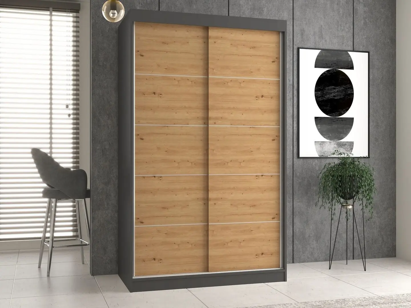 Шкаф-купе TopEshop Iga 120cm with Decorative Stripes (Anthracite/Artisan Oak)