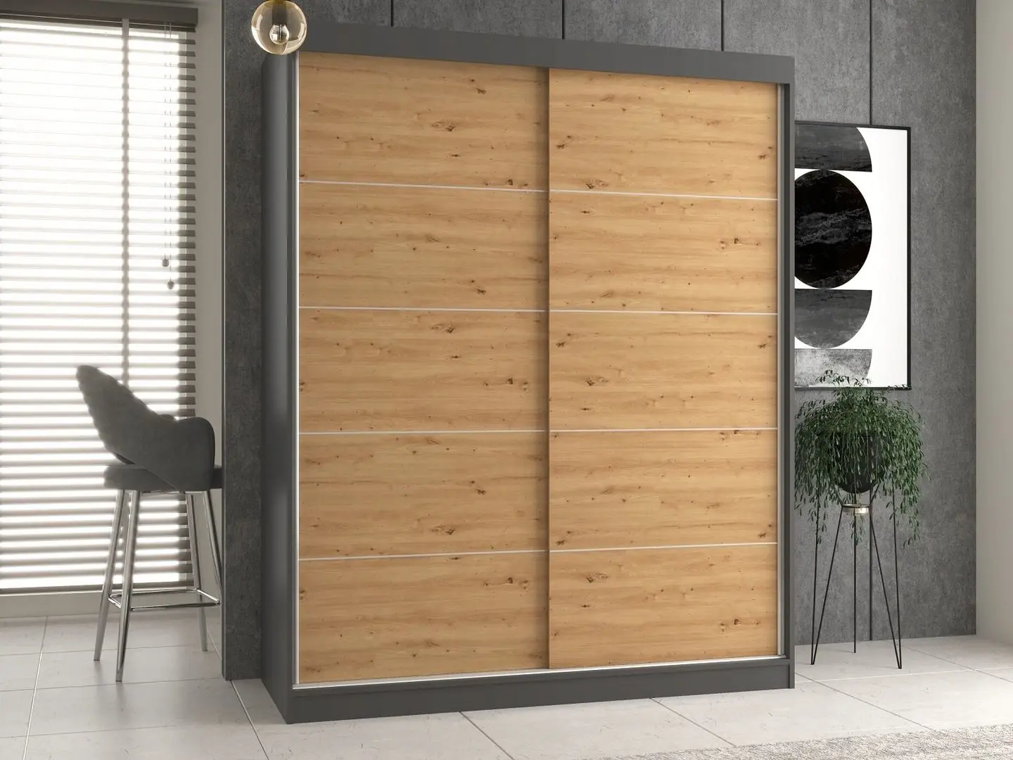 Шкаф-купе TopEshop Iga 160cm with Decorative Stripes (Anthracite/Artisan Oak)