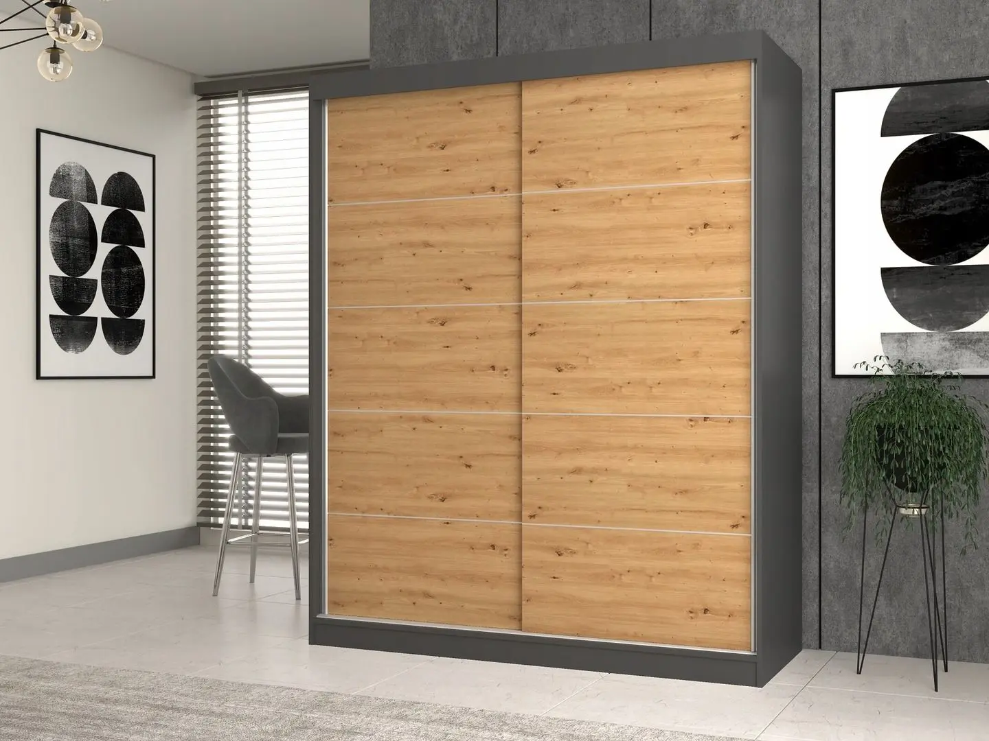 Шкаф-купе TopEshop Iga 160cm with Decorative Stripes (Anthracite/Artisan Oak)