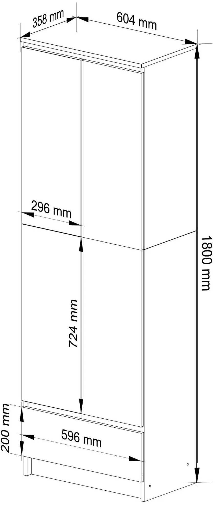 Шкаф Akord R60 1SZ 2D (White/Black Gloss)