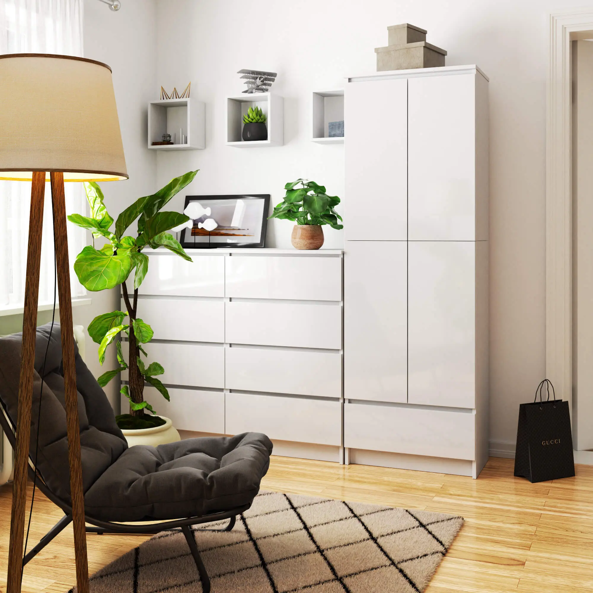 Dulap Akord R60 1SZ 2D (White/Glossy White)