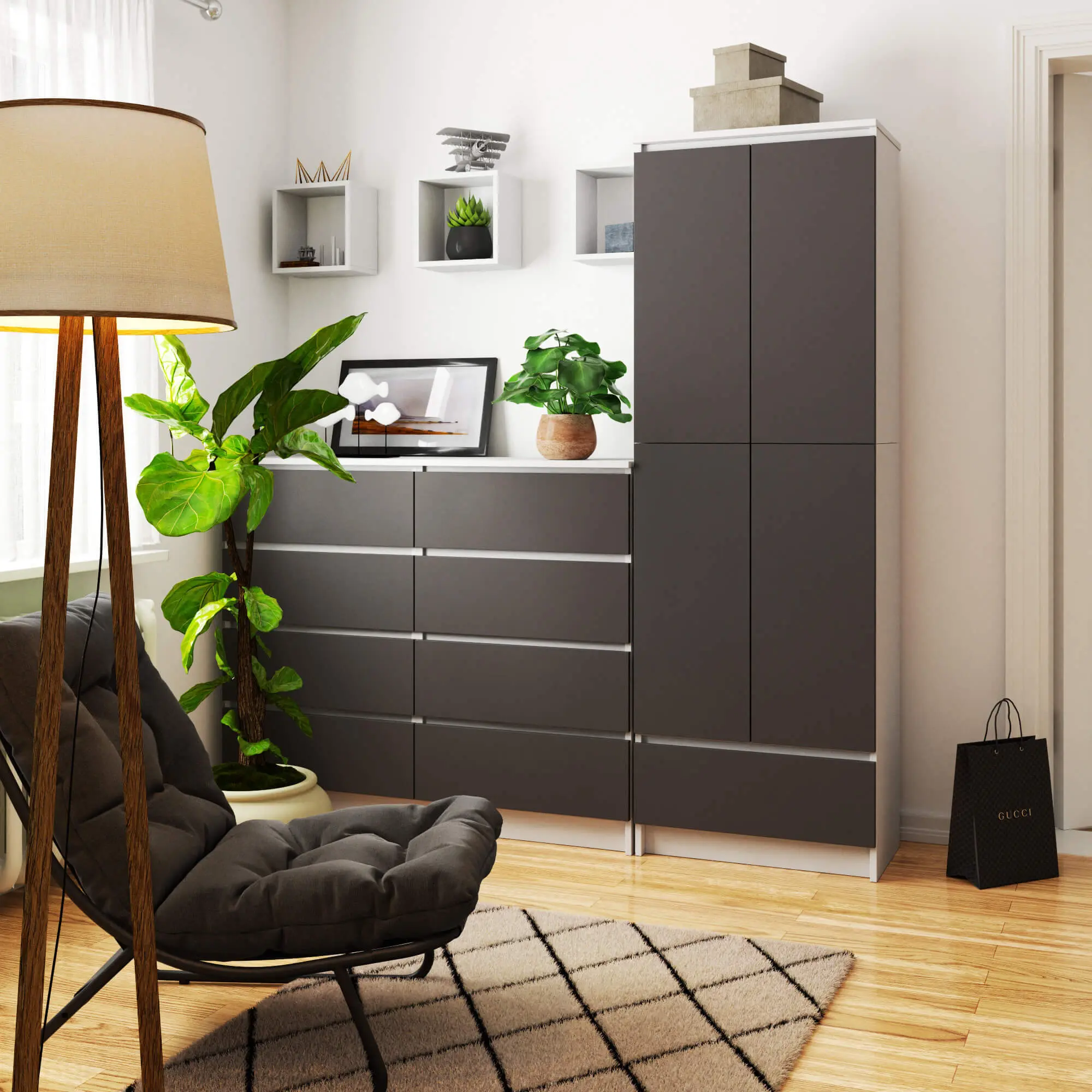 Dulap Akord R60 1SZ 2D (White/Graphite Grey)