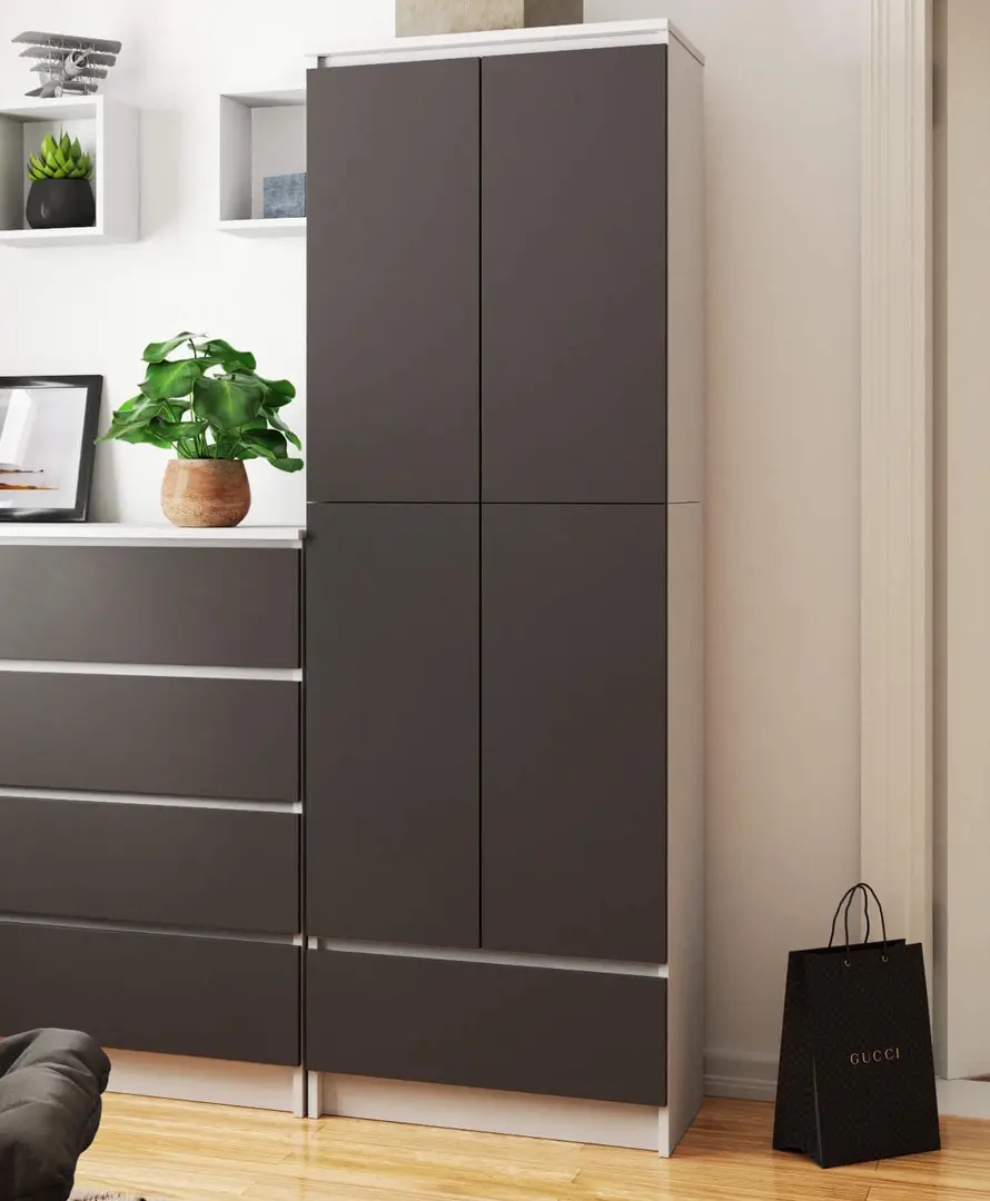 Dulap Akord R60 1SZ 2D (White/Graphite Grey)