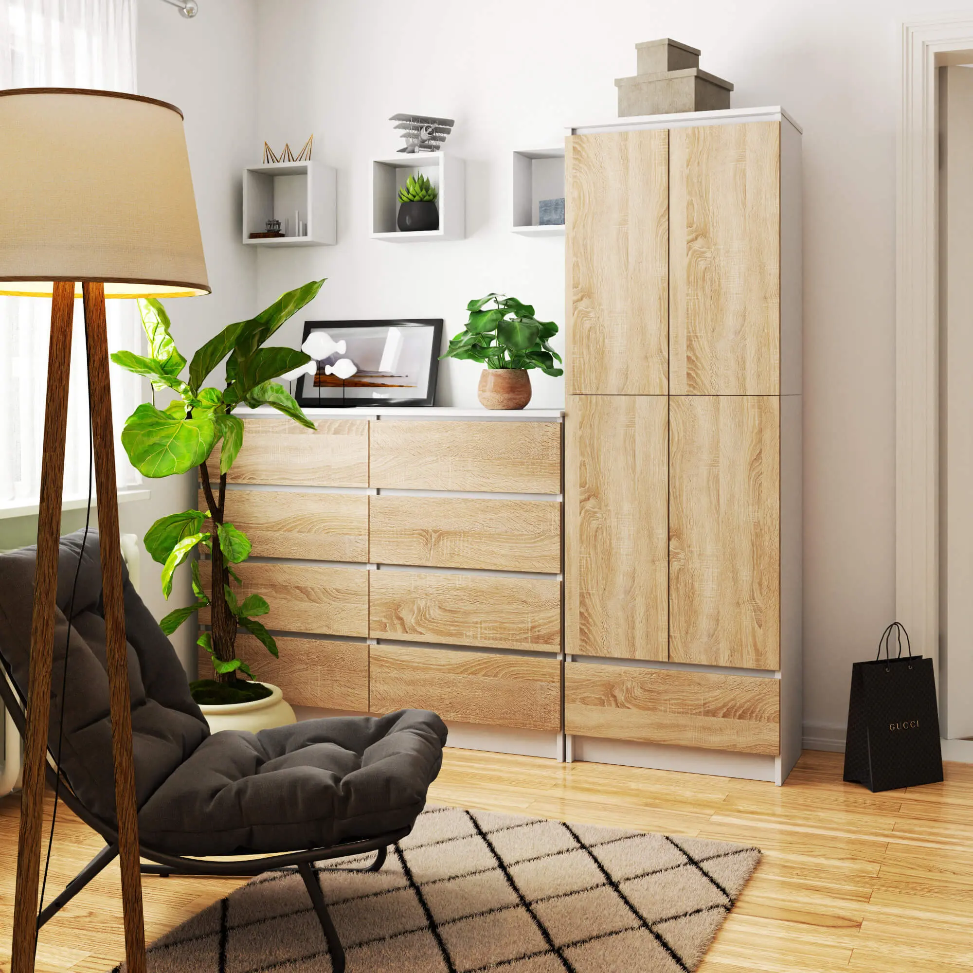 Dulap Akord R60 1SZ 2D (White/Sonoma Oak)