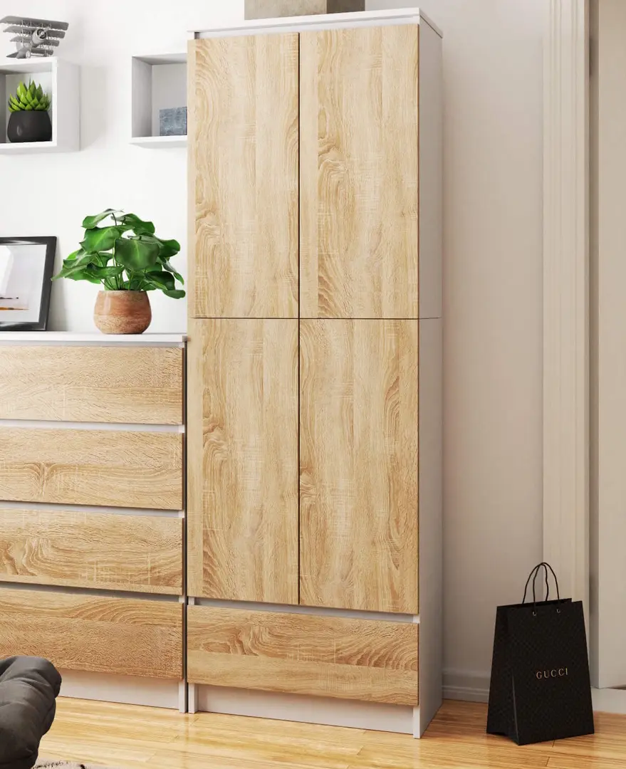 Dulap Akord R60 1SZ 2D (White/Sonoma Oak)